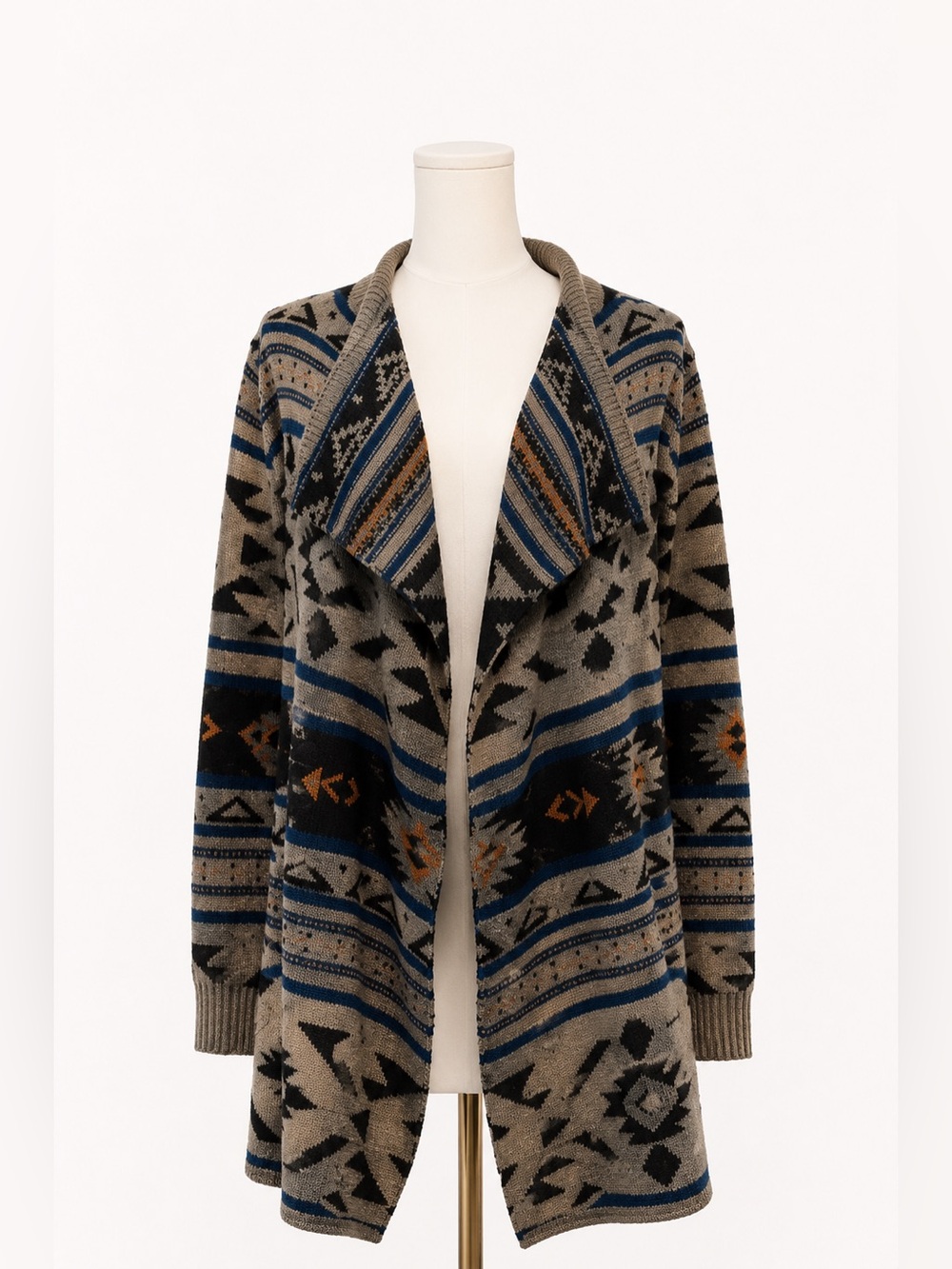 Bobeau Tribal Patterned Sweater - Blue, Black, Gray - size small